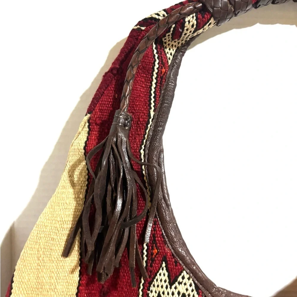 Handmade woven / leather Stylish Red and Brown Patterned Women's Bag